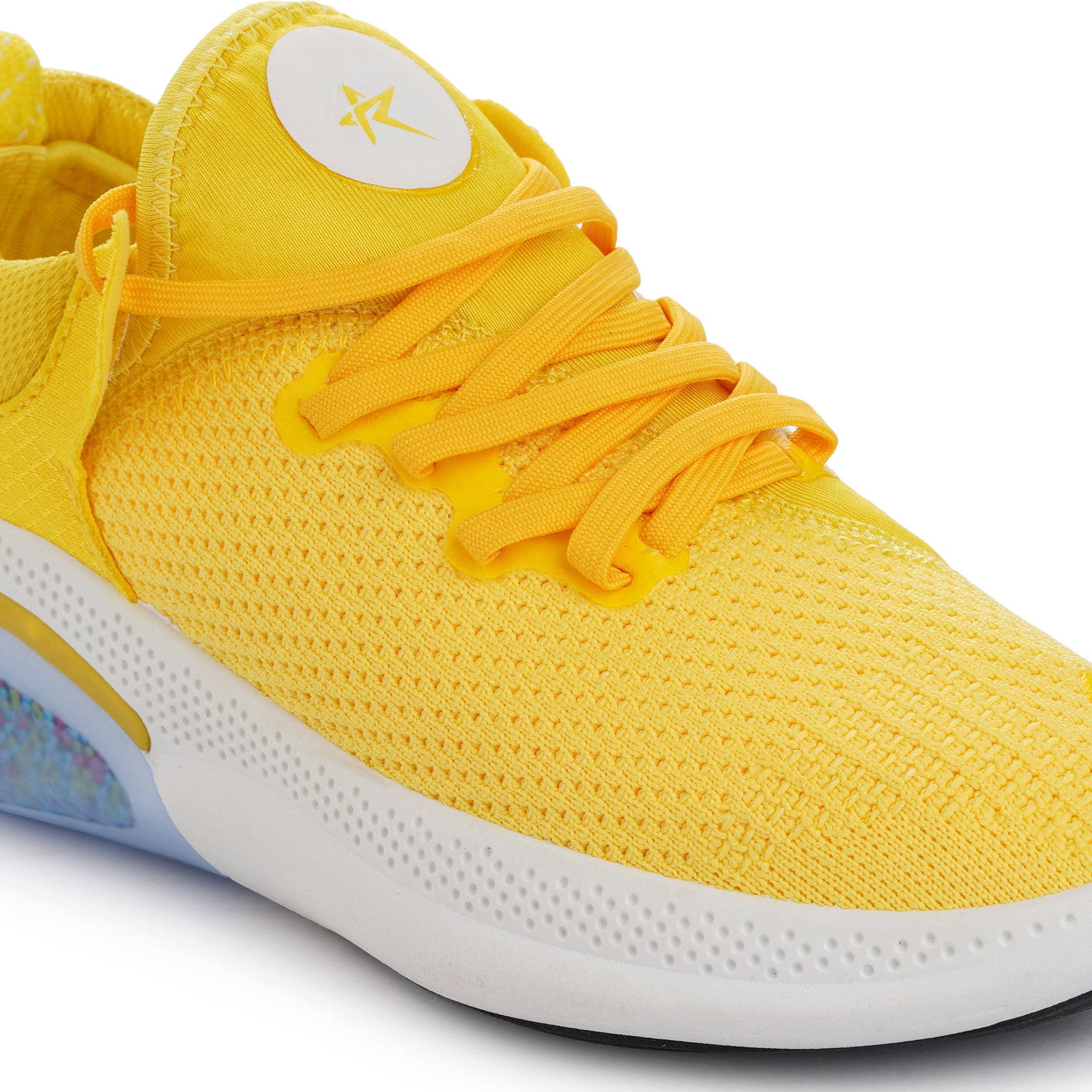Yellow Solid Mesh Lace Up Sneakers For Men