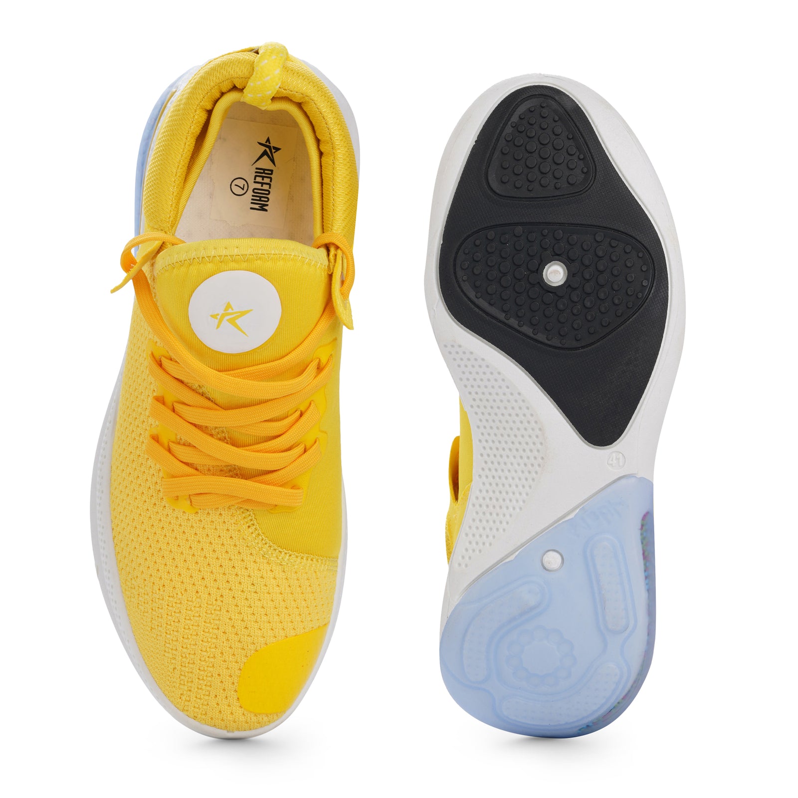 Yellow Solid Mesh Lace Up Sneakers For Men