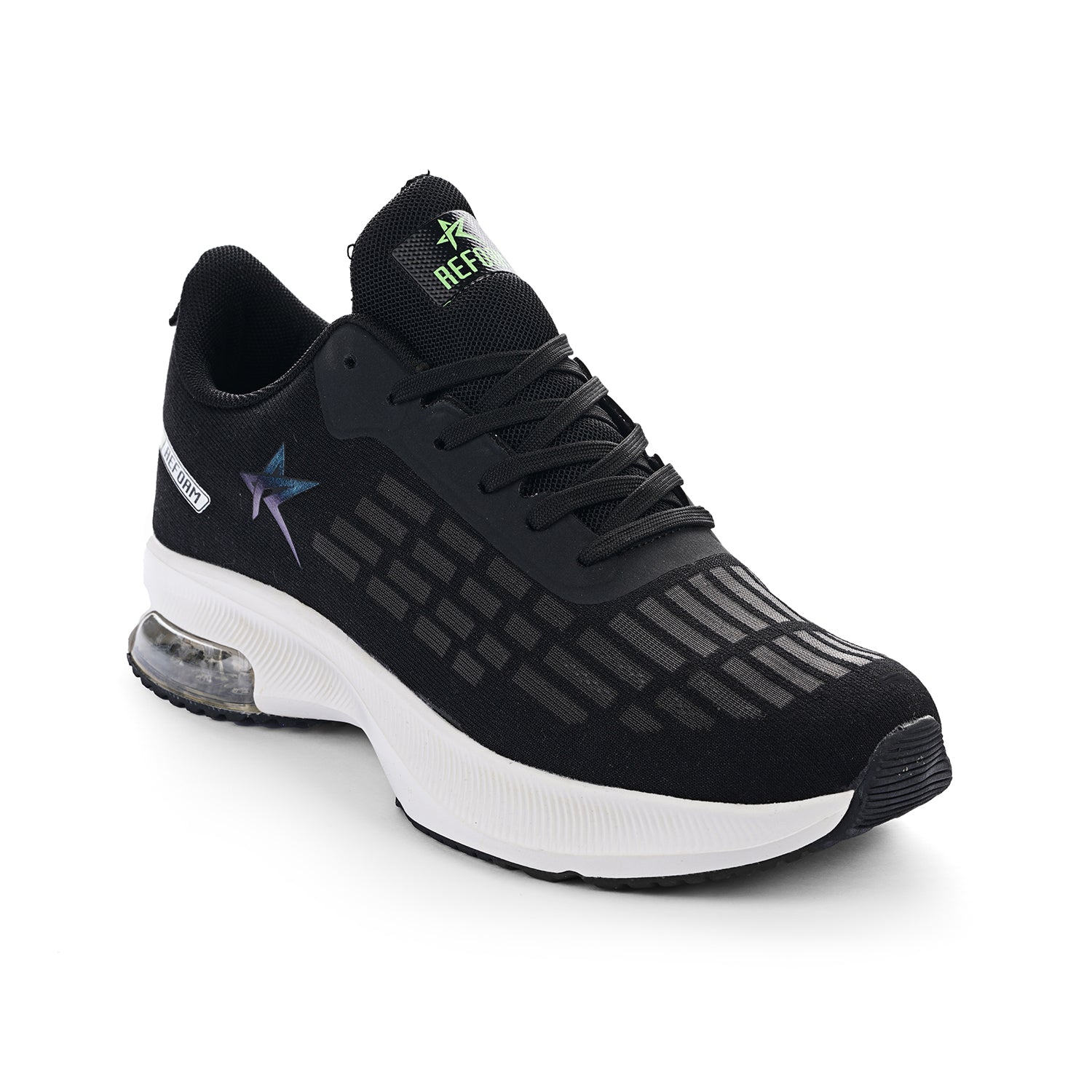 Black Solid Mesh Lace Up Running Sport Shoes For Men