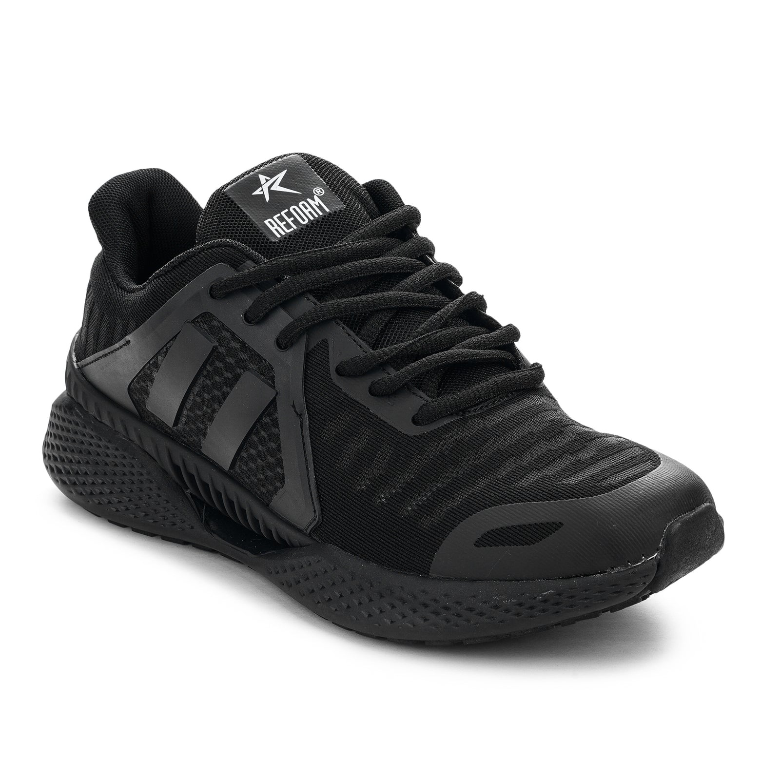 Black Solid Mesh Lace Up Sneakers For Men