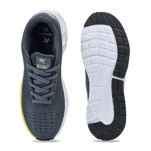 Load image into Gallery viewer, Dark Grey &amp; Yellow Solid Mesh Lace Up Sneakers For Men
