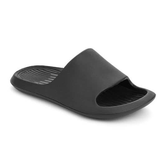 Black Solid Rubber Slip On Casual Slippers For Women