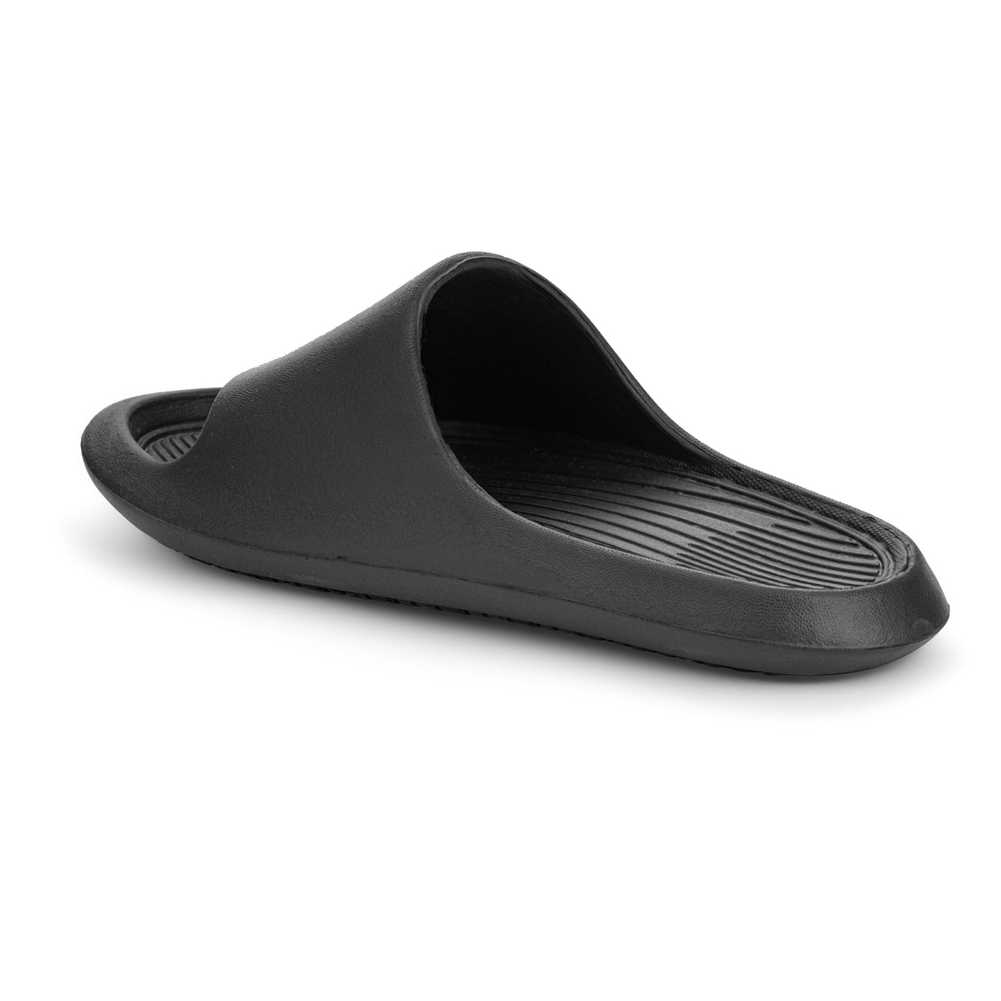 Black Solid Rubber Slip On Casual Slippers For Women