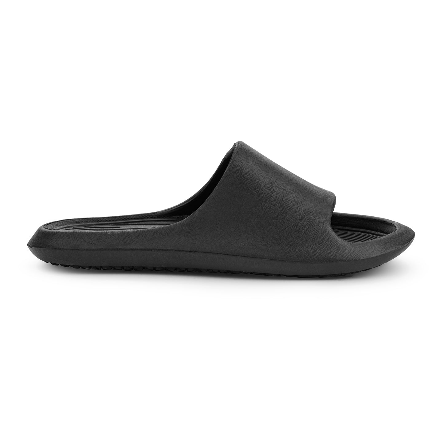 Black Solid Rubber Slip On Casual Slippers For Women