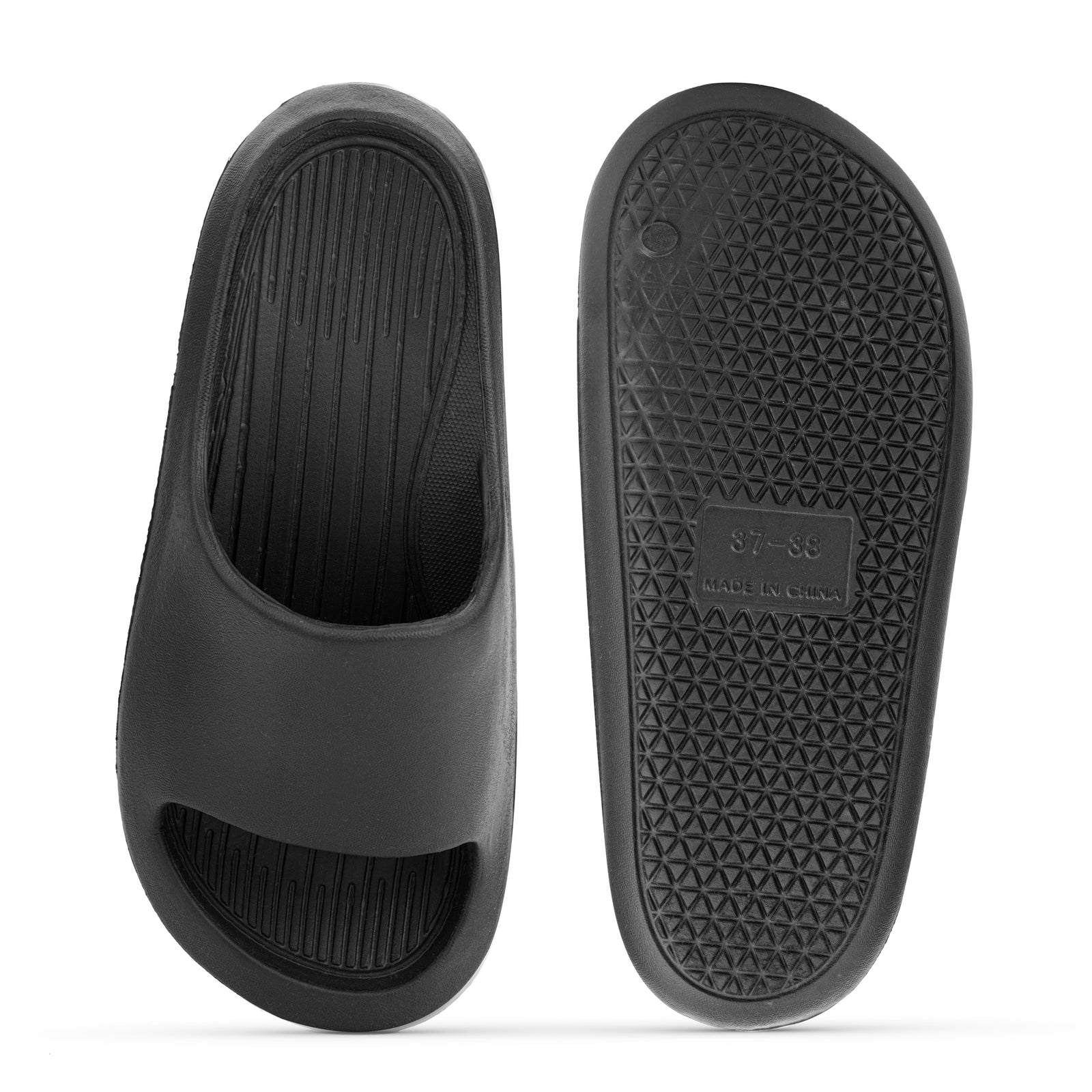 Black Solid Rubber Slip On Casual Slippers For Women