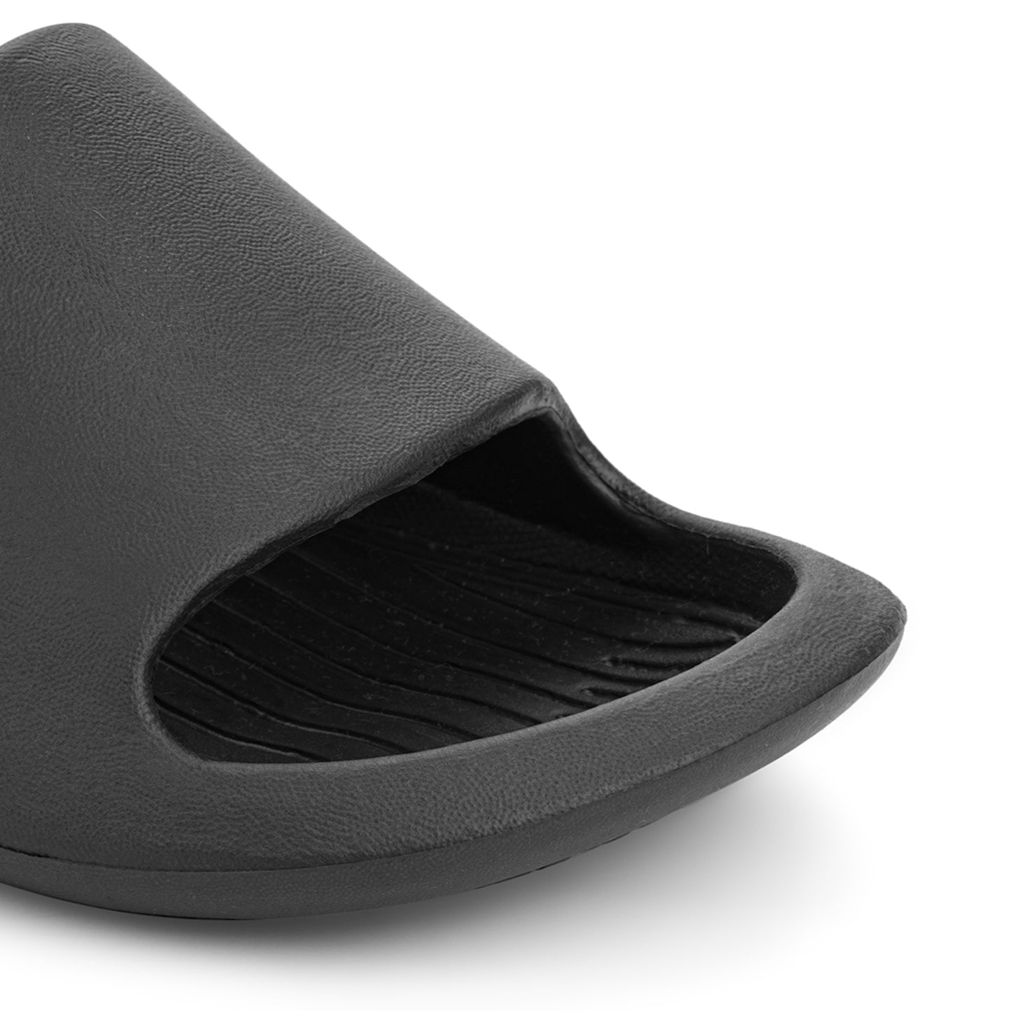 Black Solid Rubber Slip On Casual Slippers For Women