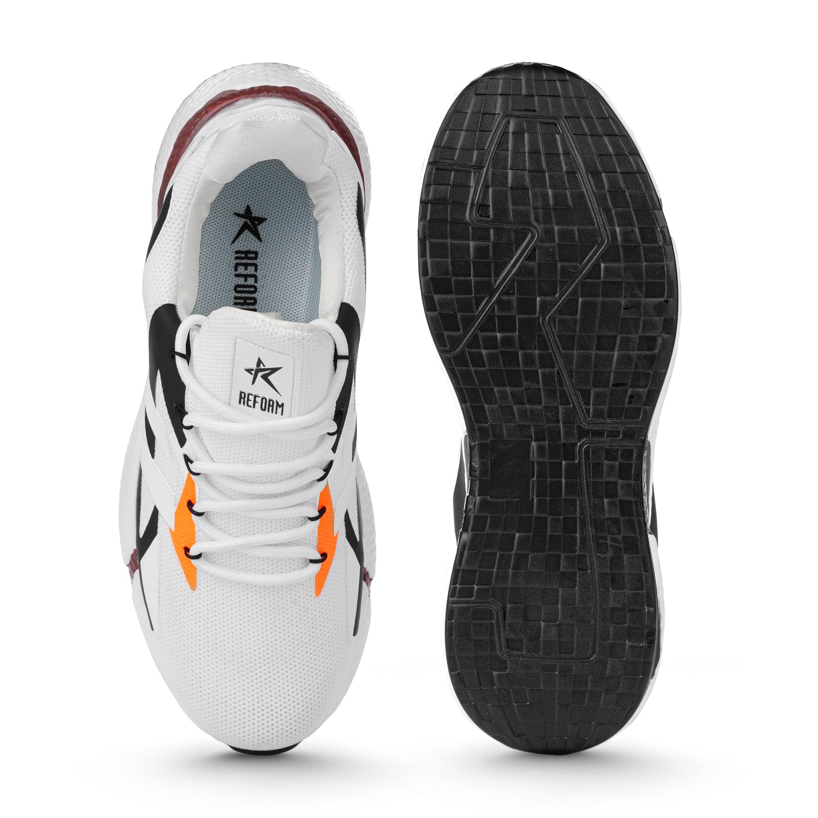 White Solid Mesh Lace Up Running Sport Shoes For Men