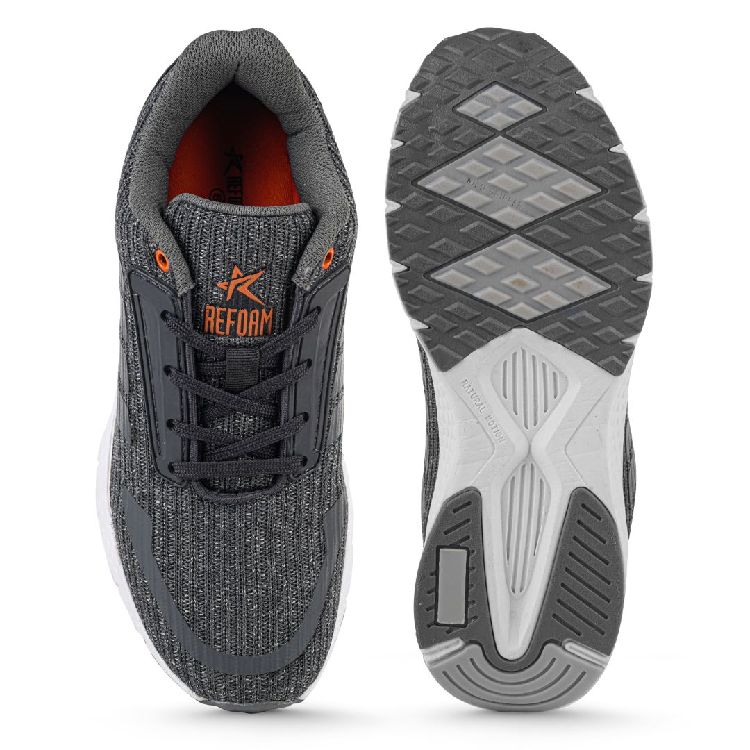 Grey Solid Textile Lace Up Running Sport Shoes For Men