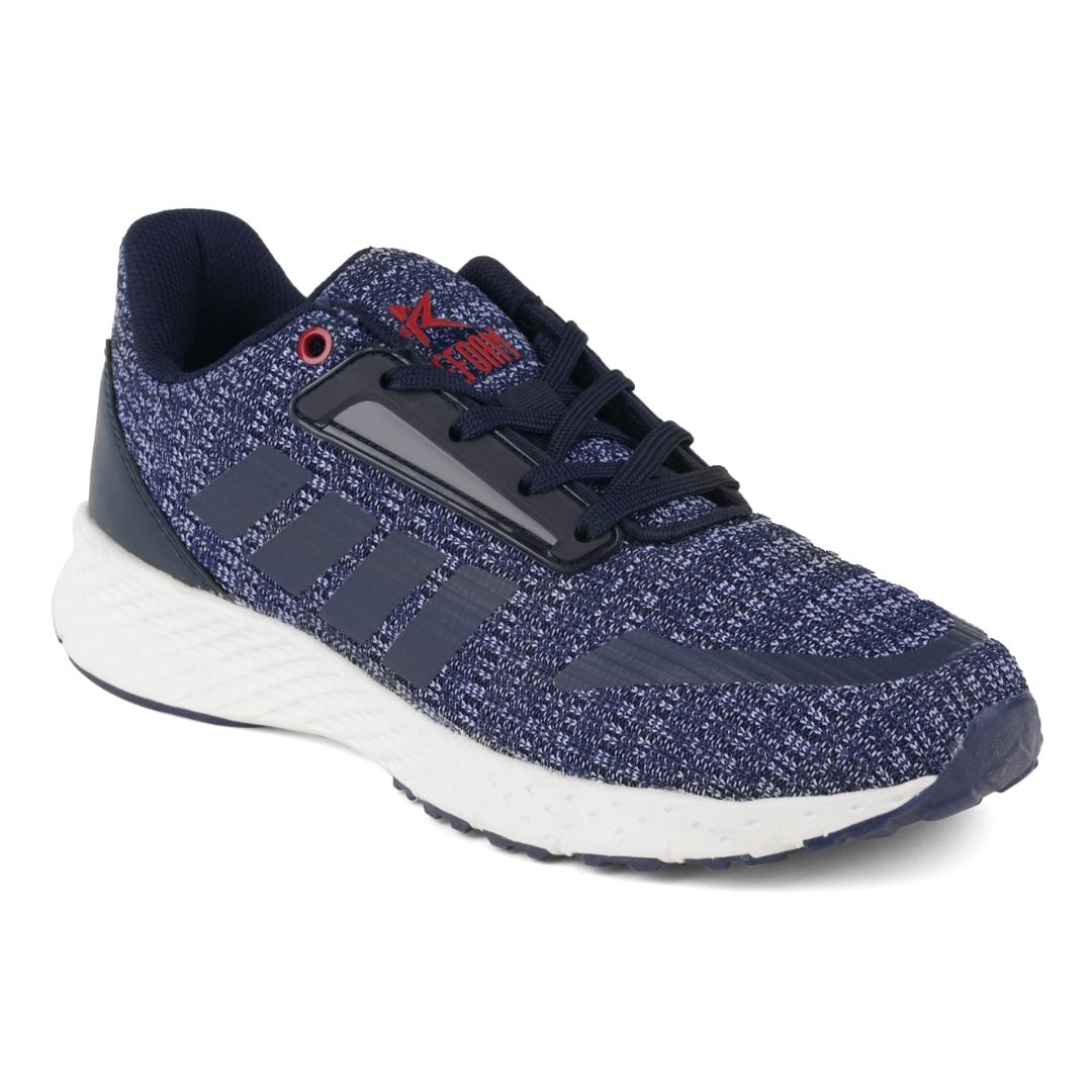 Navy Blue Solid Textile Lace Up Running Sport Shoes For Men