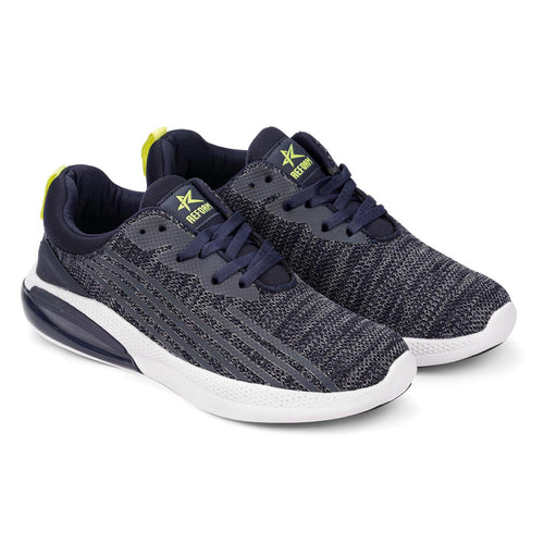 Load image into Gallery viewer, Navy Blue Solid Mesh Lace Up Running Sport Shoes For Men
