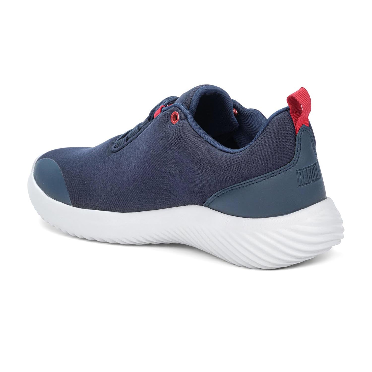 Navy Blue Solid Textile Lace Up Running Sport Shoes For Men