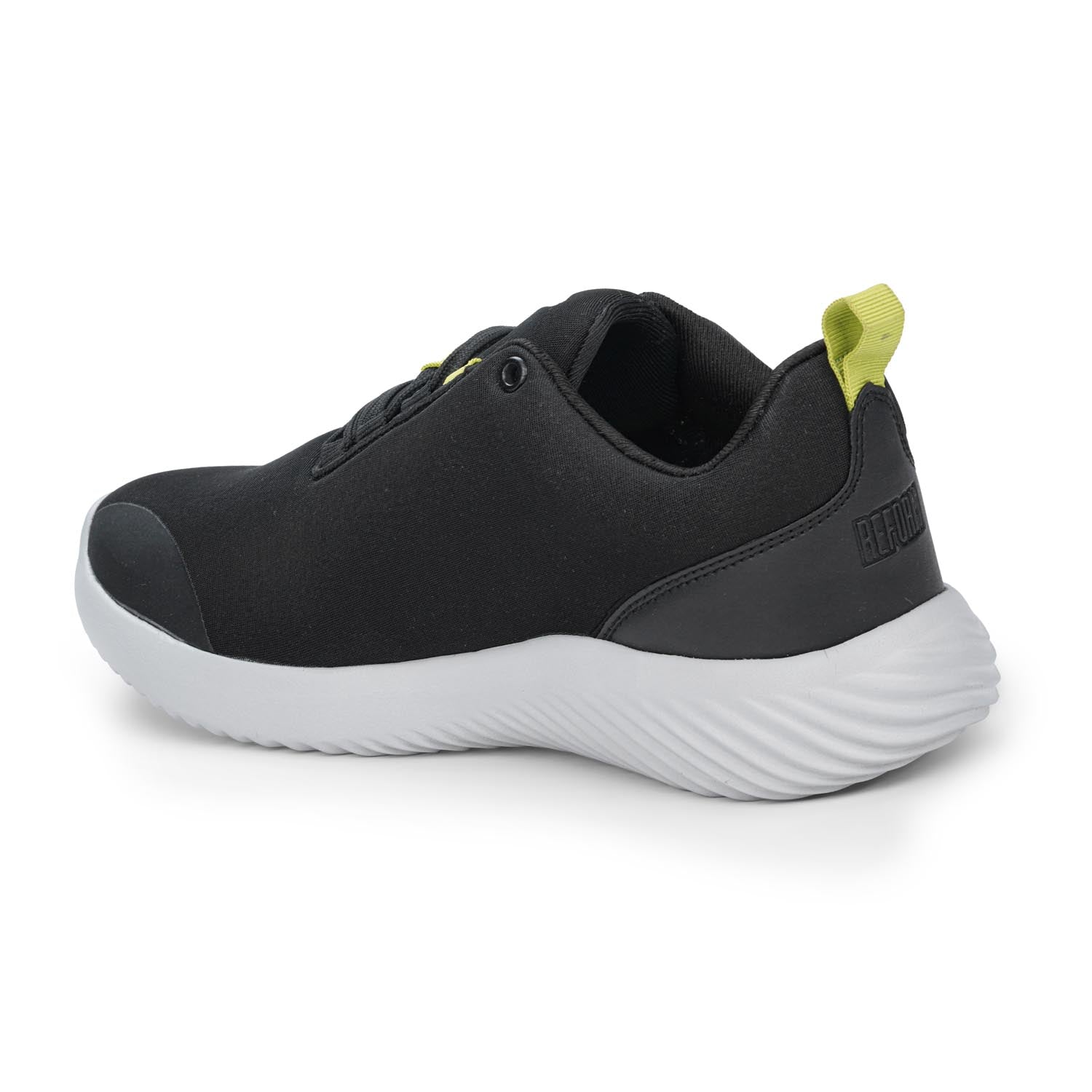 Black Solid Textile Lace Up Running Sport Shoes For Men