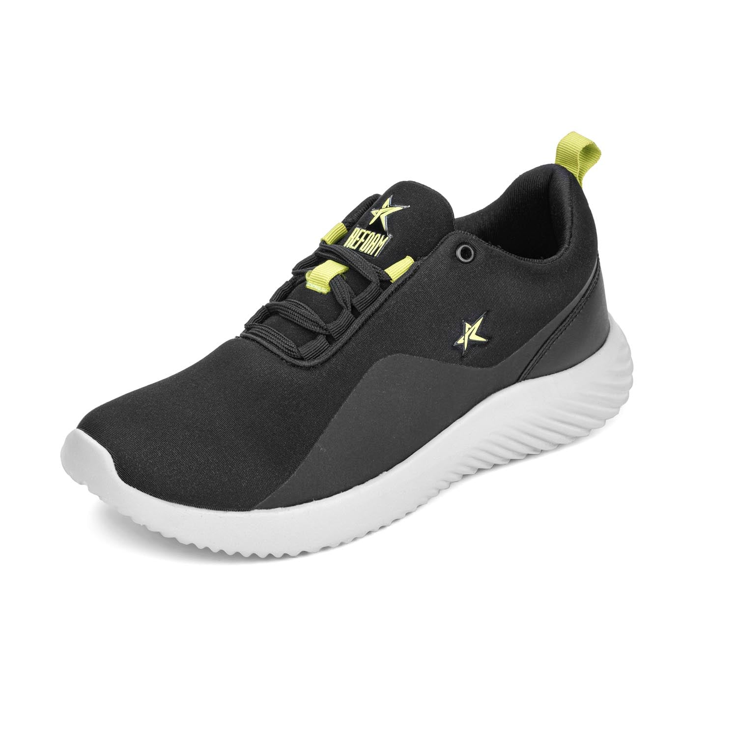 Black Solid Textile Lace Up Running Sport Shoes For Men