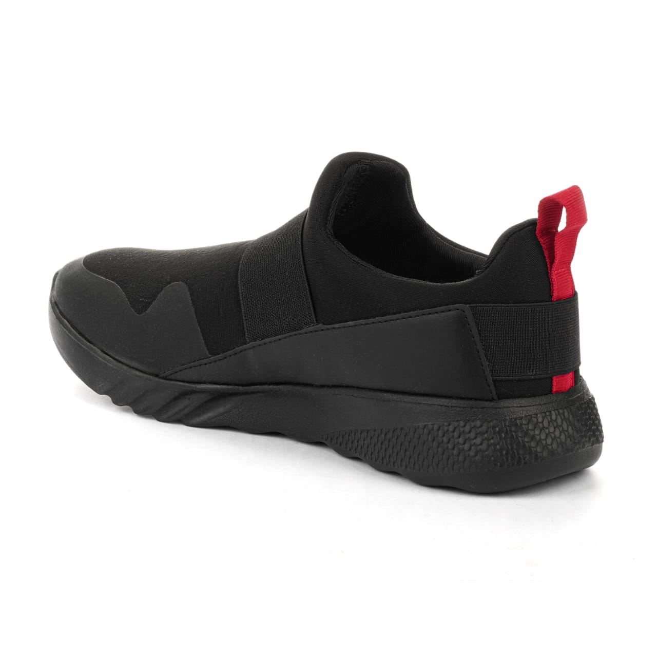 Black Solid Textile Slip On Running Sport Shoes For Men