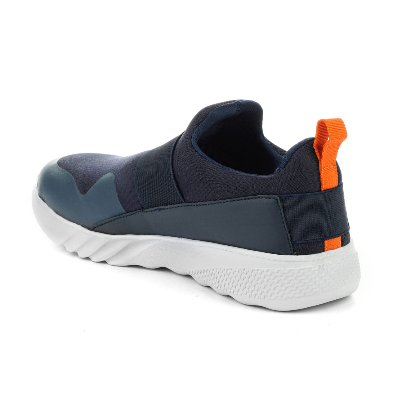 Navy Blue Solid Textile Slip On Running Sport Shoes For Men